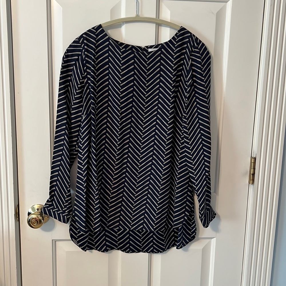 Elizabeth McKay Silk Tunic Ski Print Blouse Size 6